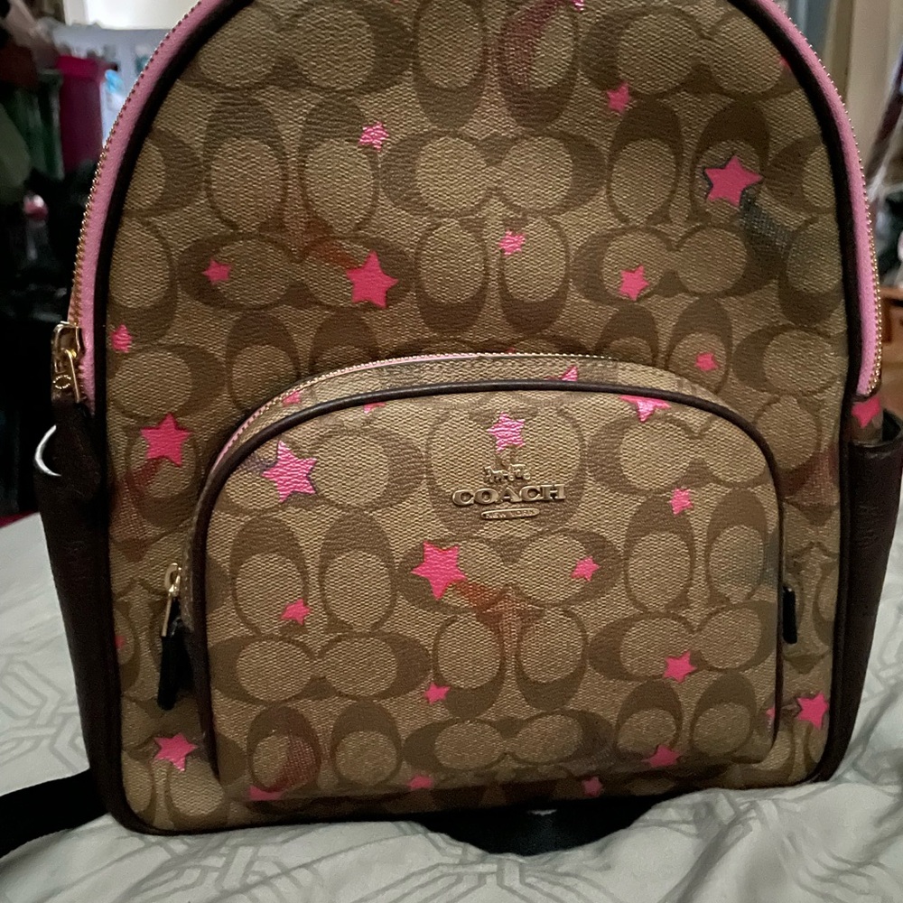 Coach Tan and Pink Star Women's Backpack + coach wallet